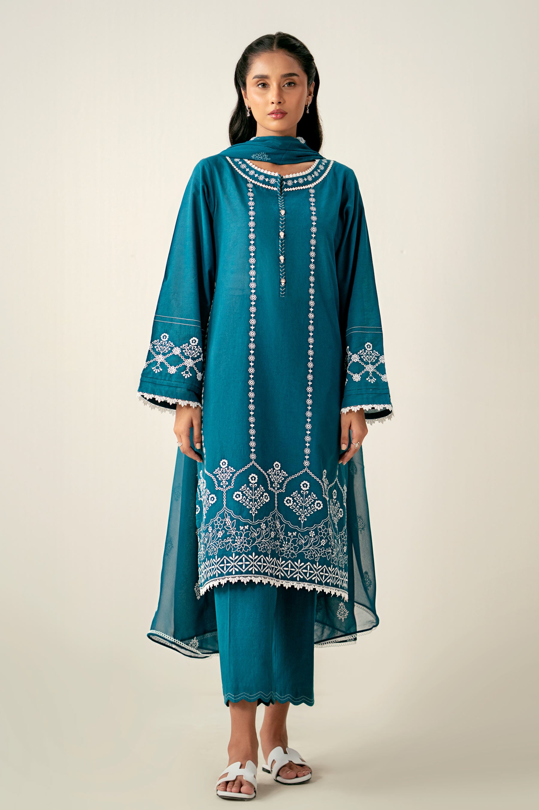 Stitched 3 Piece Embroidered Chikankari Suit